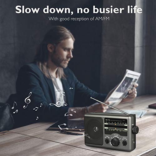 AM FM Battery Operated Radio via 4X DC Batteries or AC Power, Portable Transistor Radio with 3.5 mm Earphone Jack for Camping,Hiking or Outdoor Activities