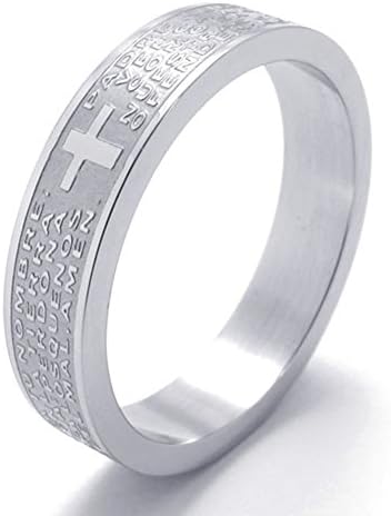 TEMEGO Jewelry Mens Womens Stainless Steel Cross Lord Prayer Promise Ring Couples Wedding Bands