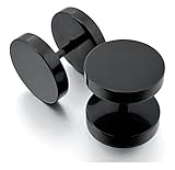 Zysta 2pcs 2MM-14MM Black Screw Stud Earrings Mens Stainless Steel Cheater Fake Ear Plugs Gauges Illusion Tunnel