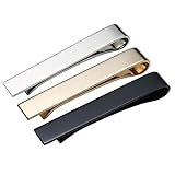 Jovivi 3pcs Mens Tie Bar Pinch Clip Set for Regular Ties, 2.1 Inch, Silver, Black, Gold Tone Gift Box