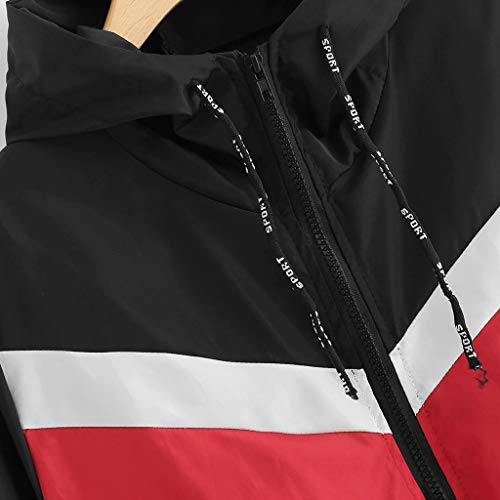 Retro 90s Clothing for Women, Clothing Long Sleeve Casual Color Block Hooded Beachwear Outerwear Windproof Windbreaker(Red, L)