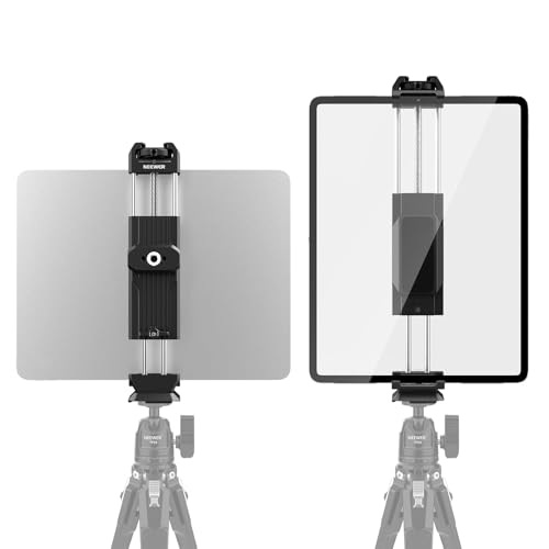NEEWER Tablet Metal Holder for iPad Tripod Mount Adapter with Cold Shoe, Arca Type Base, NATO Interface, 1/4" Screw for iPad Mini Air Pro Surface Pro (7.9" to 12.9"), Universal Tablet Clamp, PA100