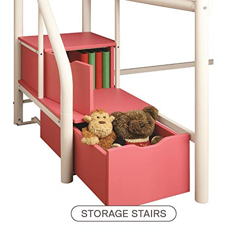 DHP Junior Twin Metal Loft Bed with Storage Steps, Multifunctional