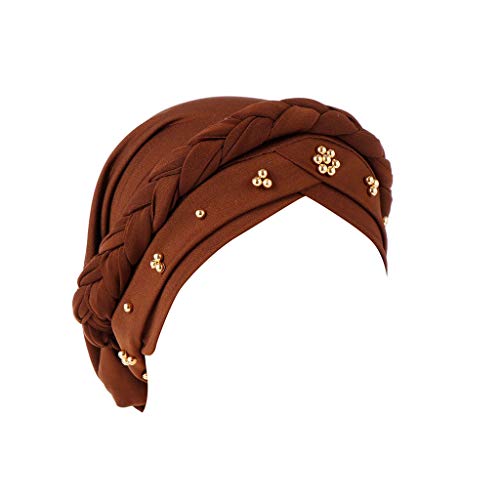 BCDshop Women Beading Braid India Hats Muslim Cancer Chemo Beanie Turban Wrap Cap (Coffee)