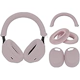 Adhiper 3Sets Silicone Sweat Case Cover for Sony WH-1000XM5 Headphones, XM5 Covers Accessories Silicone Ear Pads Covers & Headband Cover & Ear Cups Protector, Washable & Sweatproof - Smoky Pink