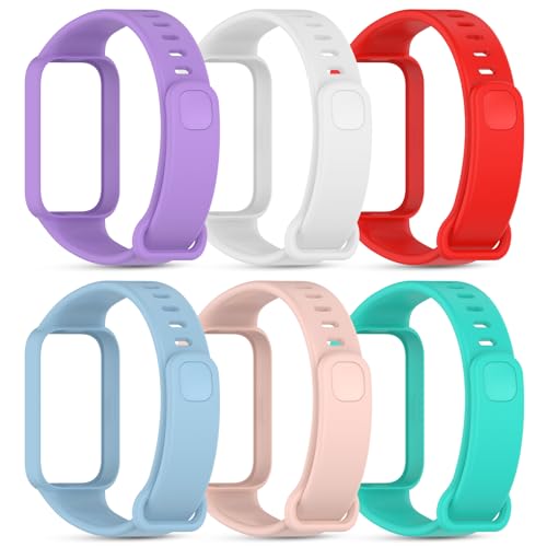 CHULN 6 Pieces Silicone Bands Compatible with Xiaomi Smart Band 9 Active/Redmi Smart Band 3, Adjustable Sport Replacement Strap for Xiaomi Smart Band 9 Active.(No Host)