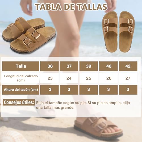 GALASALA Sandalias Mujer, Chanclas de Mujer con Plantilla de Corcho, Antideslizantes y Hebilla Ajustable, Pantuflas Mujer, Unisex Chanclas para Playa, Baño y Casa
