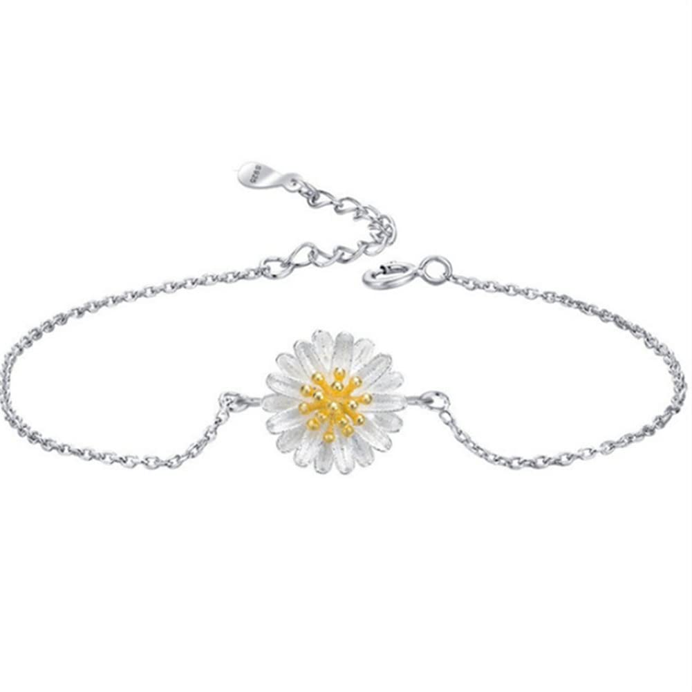 Silver bracelets for womens, daisy bracelets, Adjustable bracelets for girls,Bracelet 925 Sterling Silver Daisy Bracelet Daisies Pendant Flower Bracelet Adjustable Bangle Jewellery for Women Girl gift