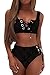 Almaree Lace Crochet High Waist Tie Side 2PCS Bikini Beachwear for Woman Black L