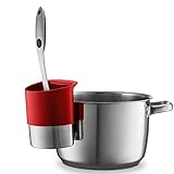 Spoon Rest Stainless Steel Spoon Dock For Utensils - This Cup Hangs On Saucepans And Pots For Preparing And Serving Food Without Creating A Mess - Use As A Measuring Cup, Mix, & Pouring … (Red)