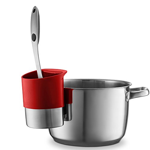 Spoon Rest Stainless Steel Spoon Dock For Utensils - This Cup Hangs On Saucepans And Pots For Preparing And Serving Food Without Creating A Mess - Use As A Measuring Cup, Mix, & Pouring … (Red)