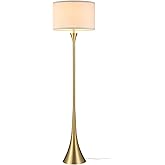 Globe Electric 61000150 60" Floor Lamp, Antique Brass Finish, Beige Fabric Shade, Mid-Century Modern Standing Lamp, E26 Base,