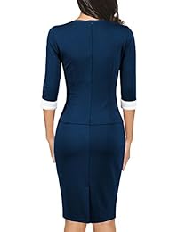 WOOSEA vestido de una sola pieza para mujer 2 3 manga colorblock Slim Bodycon Business Pencil