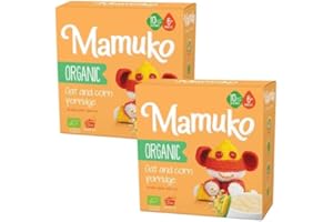 MAMUKO Organic Oat & Corn Grits Porridge - High Fiber Porridge with No Added Sugar, Milk & Preservatives - Vegan Porridge Ideal for Toddlers - 2 Pack (200g - 10 Servings)