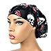 Women’s Black Surgical Scrub Hat Nurse Ponytail Adjustable Euro Bouffant Skulls Roses DK Scrub Hats