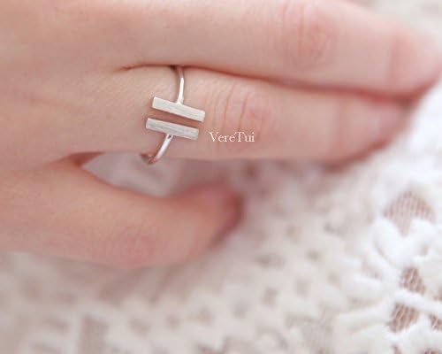 Clean Minimalist Slim Flat Bar Brushed Silver Adjustable Ring