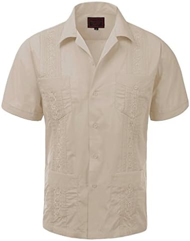 Guayabera Men's Cuban Beach Wedding Short Sleeve Button-up Casual Dress Shirt
