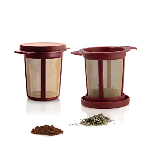 Finum Reusable Stainless Steel Coffee and Tea Infusing Mesh Brewing Basket, Medium, Red