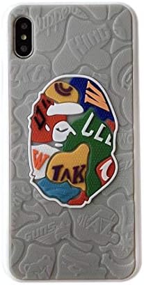 Fashion APE Man 3D Print Textured Case Shock Absorbing Protector bape TPU Cover for iPhone X XR XS Max Bumper Back Shell (Grey, for iPhone X XS)