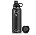 Swig Savvy Sports Water Bottle, Vacuum Insulated Stainless steel, Double Wall, Wide Mouth 2 Leakproof Lid, Travel Thermos - 40oz (Black)