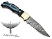 OHM-064 Custom Handmade Damascus Steel Folding Knife - Beautiful Blue Wood Handle with Leather sheath. Knife is durable