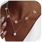 HERIER Gold Jewelry Set for Women - Dainty 14K Gold/Silver Plated Pearl Choker Necklace, Drop Earrings & Bracelets - Wedding Trendy Pearl Jewelry Gift