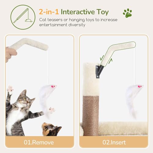 Globlazer Beige Cat Tree Large 188 cm Height with 2 Kennels, Large Padded Platform, Soft Basket, Plush Toys, Solid Cat Trees for 3-4 Adult Cats Rest Game Scratching (F74B, Beige)