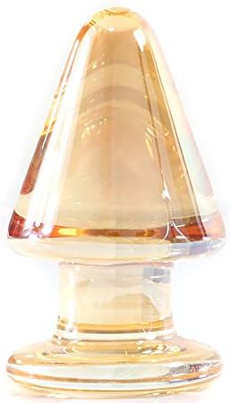 Gold Anal Sex Plug YAMETE Glass Vagina G Spot Butt Conical Massage Stick Anus Clitoris Stimulator G Spot 2.17 Inch Thick Erotic Adult Toy for Lesbian Gay Couple Foreplay Hot Cold Stimulation Traveling