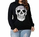 Clearance!! Women Plus Size Hoodie Sweatshirt,Lelili Simple Skull Head Printed Long Sleeve Loose Hooded Pullover Tops (XXXL, Black)