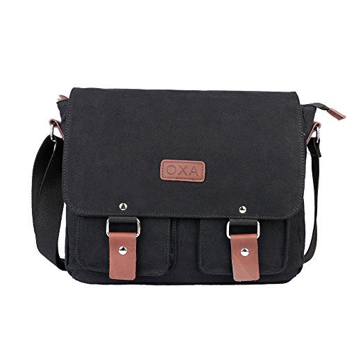 OXA Vintage Canvas Messenger Shoulder Bag for 14 Inch Laptop - Black