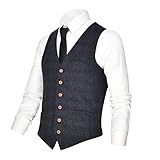 VOBOOM Men's V-Neck Suit Vest Casual Slim Fit Dress 6 Button Vest Waistcoat (Blue, S)