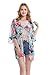 Women's Floral Chiffon Kimono Top - Ladies Sheer Flower 3/4 Sleeves Beach Cover Up for Bikini,Beachwear and Cardigan(White&Red,XL)
