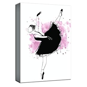 Canvas Wall Art Ballet Dancer in Black Painting Artwork for Home Decor Framed - 12x18 inches
