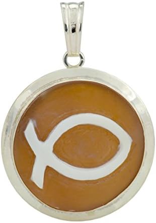 Fish Cameo Pendant - Christian Fish Round Sardonyx Cameo Pendant 29mm