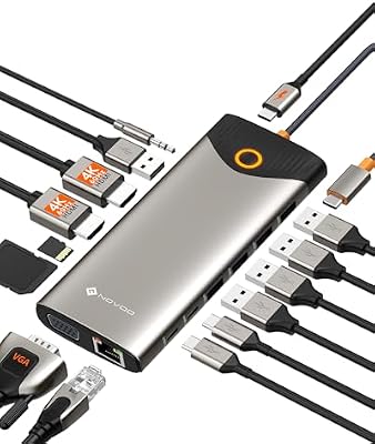 Estación de Acoplamiento USB C, 15 en 1 Hub USB C con Adaptador HDMI Dual 4K@60Hz, Puertos USB C/A, 100W PD, RJ45, SD/TF y Audio, Multiport Hub para MacBook/iPad/iPhone/DELL/HP/Lenovo