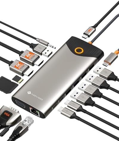 Estación de Acoplamiento USB C, 15 en 1 Hub USB C con Adaptador HDMI Dual 4K@60Hz, Puertos USB C/A, 100W PD, RJ45, SD/TF y Audio, Multiport Hub para MacBook/iPad/iPhone/DELL/HP/Lenovo