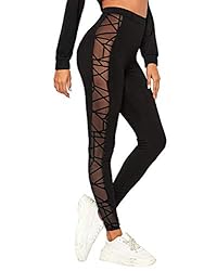 SweatyRocks Women's Geometric Mesh Panel High Waist
