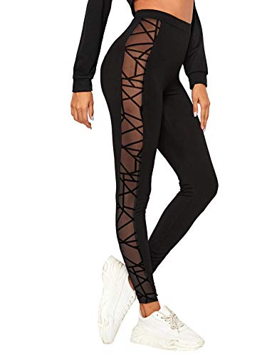 SweatyRocks Women's Geometric Mesh Panel High Waist