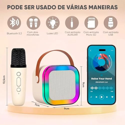 Karaoke Infantil Portátil com 2 Microfones Recarregável e Modos de Voz Divertidos - Diversão Musical para Crianças! (Rosa)