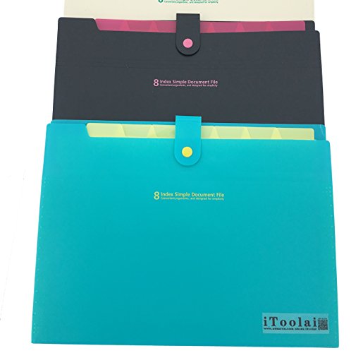 School Folders, iToolai Plastic folder with pockets 8 sections Accordion Expanding File,Blue/Yellow - Thumbnail 7