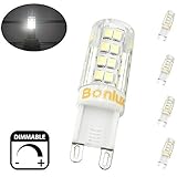 Bonlux Dimmable G9 LED Bulb 40w Equivalent Daylight 6000k G9 Bi-pin Base T4 Xenon Replacement Bulb for Under-cabinet Ceiling Fan Puck Lights Desk Lamp Lighting (Pack-4)