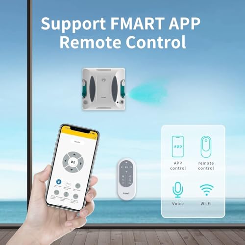 Fmart W6 Robot Limpiador de Ventanas de Doble Cara, 3800 Pa Robot Inteligente de Limpieza de Ventanas de succión Fuerte, aplicación y Robot de Control Remoto, Adecuado para Ventanas de Altura Alta al