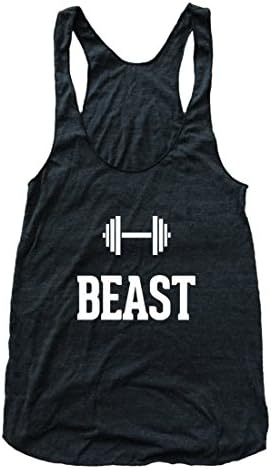 RexLambo Women's Beast Gym Fitness Dumbbells Flowy Athletic Racerback Tank Top M black