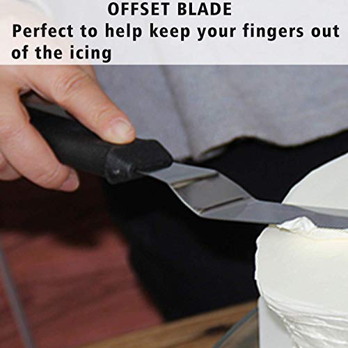 Angled Metal Icing Spatula Set- 3 pcs 9 inch Stainless Steel Palette Icing Knife Angled Spatula for Kitchen Cake Baking Decorating, Polypropylene Handle Icing Tools(black)