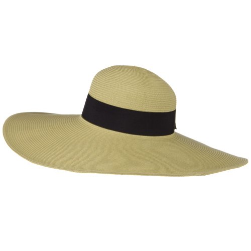 UPF 50+ Black Ribbon Wide Flat Brim Hat - Tan
