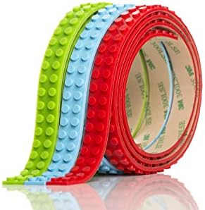 JOYLEYS Lego Tape Roll for Kids - 3 Rolls of Reusable and Self Adhesive Baseplate Strips - Compatible with All Major Building Blocks Brands - Cuttable 3.2 Feet / 1 Meter Loops - Usable on Wall