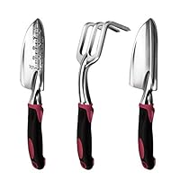 ESOW Garden Tool Set, 3 Piece Cast-Aluminum Heavy Duty Gardening Kit Includes Hand Trowel, Transplant Trowel and Cultivator Hand Rake with Soft Rubberized Non-Slip Ergonomic Handle, Garden Gifts