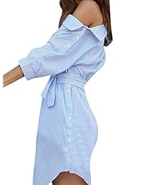 Fubotevic vestido de camisa a rayas de manga corta para mujer