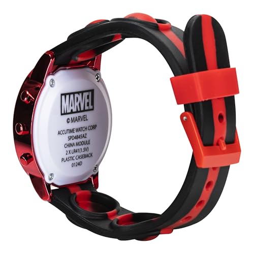 Accutime Marvel Spiderman Kids Digital LCD Wrist-Watch with Red, Green, and Yellow LED Light Show and Popper Strap for Boys, Girls, and Toddlers - Perfect for Learning Time and Fun