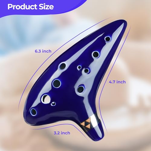 Ocarina, Ocarina 12 Tons Alto C com Cerâmica 12 Furos c/Bag e Suporte, Embalagem em Caixa Colorida, Flauta de cerâmica de 16 * 10 * 5,5 CM